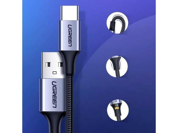 USB til USB-C-kabel QC3.0 UGREEN 0,5m med aluminiumsplugg (svart)