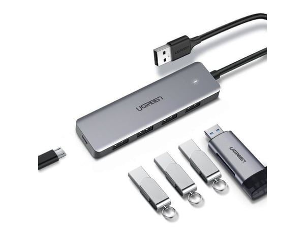 Ugreen hub-adapter 4-i-1 USB-C til 4× USB 3.0 + USB-C grå (64260)