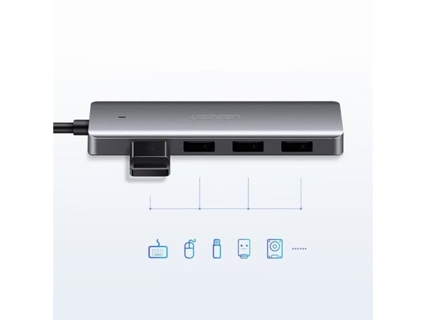 Ugreen hub-adapter 4-i-1 USB-C til 4× USB 3.0 + USB-C grå (64260)