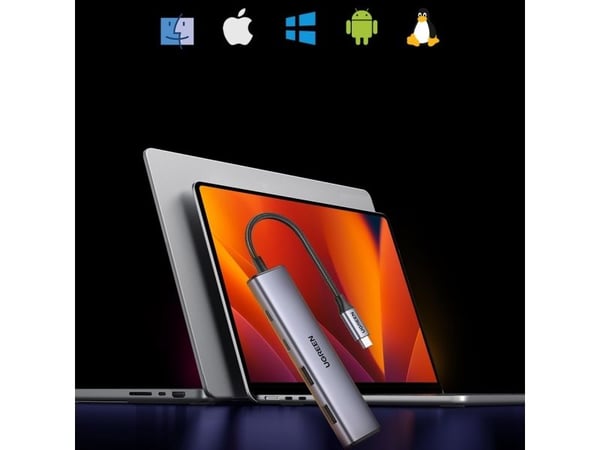 Adapteri HUB UGREEN CM473 USB-C, jossa 2x USB-A, 2x USB-C (vahingoittunut pakkaus)