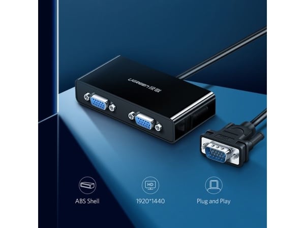 UGREEN 40254 VGA til 2 x VGA-videofordeler - 1 m (svart)