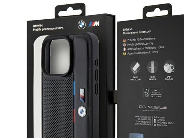 BMW perforerad tricolor line-skal till iPhone 15 Pro - svart