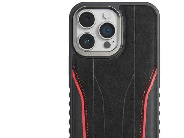 Audi ekte skinnetui med MagSafe til iPhone 15 Pro - svart og rød