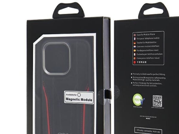 Audi äkta läderfodral med MagSafe till iPhone 15 Pro - svart och röd