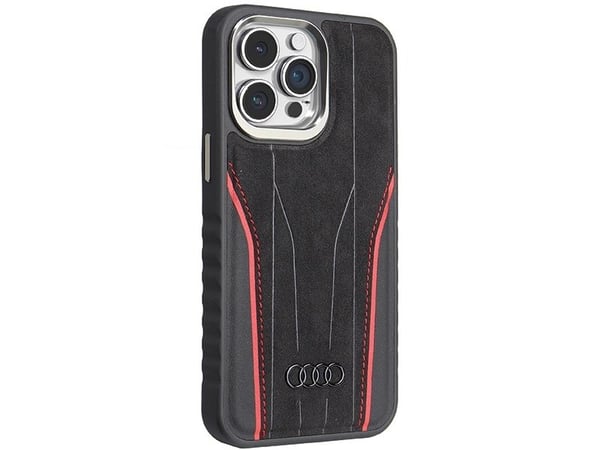 Apple iPhone 15 Pro Max Audi Aito nahkainen kotelo MagSafe (AU-TPUPCMIP15PM-R8/D3-RD) Musta ja punainen
