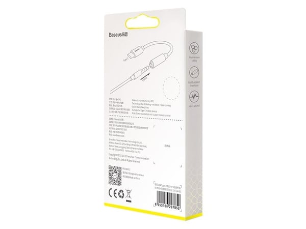 Baseus L54, Musta, Harmaa, USB C, 3.5mm, Uros, Naaras, Suora