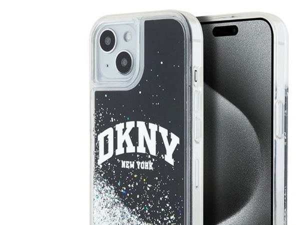 DKNY tapauksessa IPHONE 15 DKHCP15SLBNAEK (DKNY HC Liquid Glitters W/Arch Logo) musta