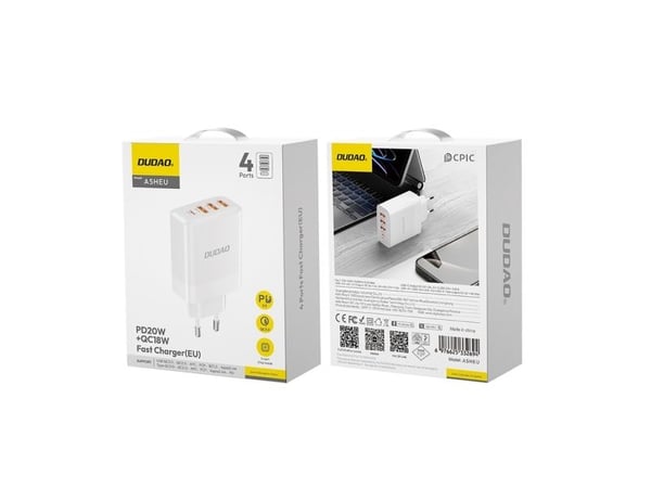 Dudao A5HEU nettlader, 3x USB-A + 1x USB-C PD20W, hvit