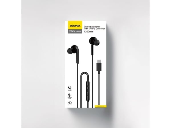 Dudao X3C+ hodetelefoner med kabel, USB-C dokk, 1,2 m - svart