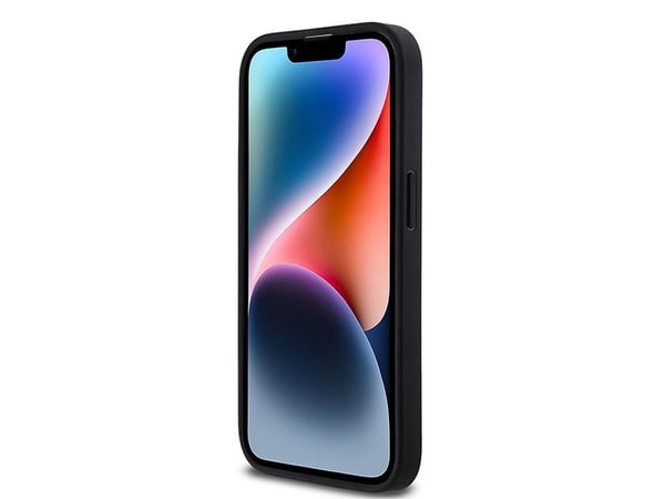 DKNY lærdeksel med rutete monomønster & trykte striper til iPhone 14 Pro - svart