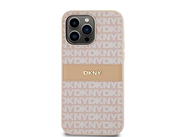 DKNY DKHCP14LPRTHSLP iPhone 14 Pro 6,1" rosa/rosa hardcase i skinn med monostripe og metallogo