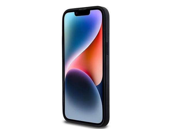 DKNY DKHCP14XPCPTSSK iPhone 14 Pro Max 6,7" svart hardcase i lær med rutemønster og trykte striper