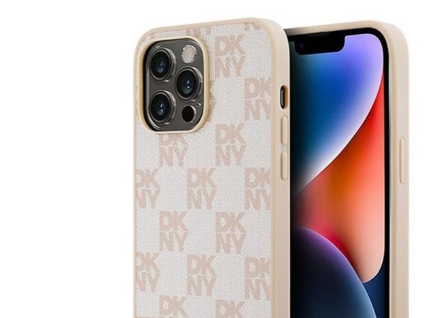 DKNY DKHCP14XPCPTSSP deksel til iPhone 14 Pro Max 6.7" rosa hardcase i skinn rutete mono-mønster & trykte striper