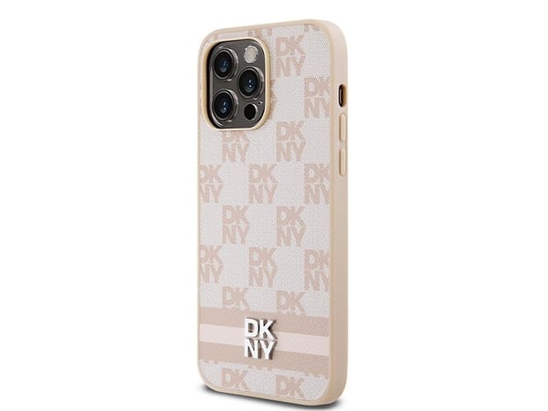 DKNY DKHCP14XPCPTSSP deksel til iPhone 14 Pro Max 6.7" rosa hardcase i skinn rutete mono-mønster & trykte striper