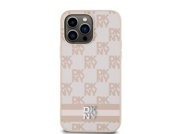 DKNY DKHCP14XPCPTSSP deksel til iPhone 14 Pro Max 6.7" rosa hardcase i skinn rutete mono-mønster & trykte striper