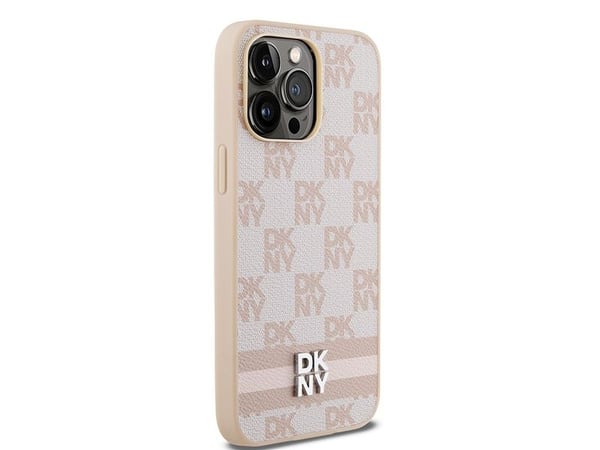 DKNY DKHCP14XPCPTSSP deksel til iPhone 14 Pro Max 6.7" rosa hardcase i skinn rutete mono-mønster & trykte striper