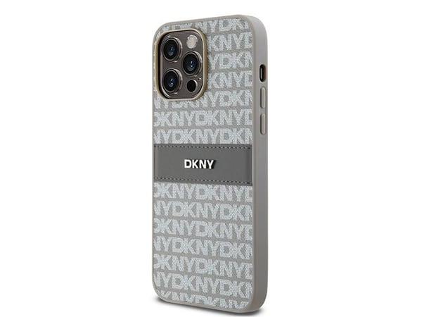 DKNY DKHCP14XPRTHSLE iPhone 14 Pro Max 6.7" beige hardcase i lær - mono stripe & metal-logo
