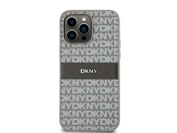 DKNY DKHCP14XPRTHSLE iPhone 14 Pro Max 6.7" beige hardcase i lær - mono stripe & metal-logo