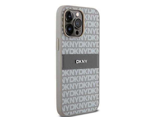 DKNY DKHCP14XPRTHSLE iPhone 14 Pro Max 6.7" beige hardcase i lær - mono stripe & metal-logo