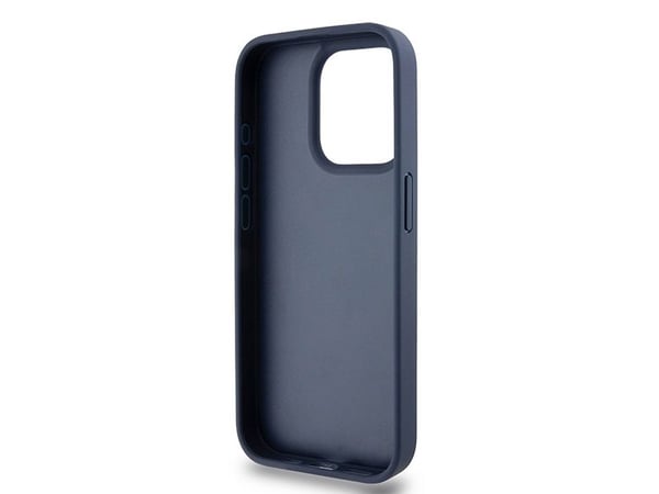 DKNY DKHCP15LPRTHSLB iPhone 15 Pro 6,1" blått hårdplastfodral i läder med monostripe och metallogo