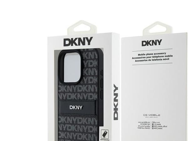 DKNY DKNY DKHCP15LPRTHSLK iPhone 15 Pro 6.1" czarny/black hardcase Leather Mono Stripe & Metal Logo