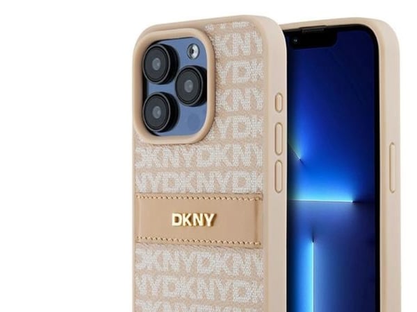 DKNY DKHCP15LPRTHSLP hardcase i lær mono stripe & metall-logo til iPhone 15 Pro 6,1" rosa
