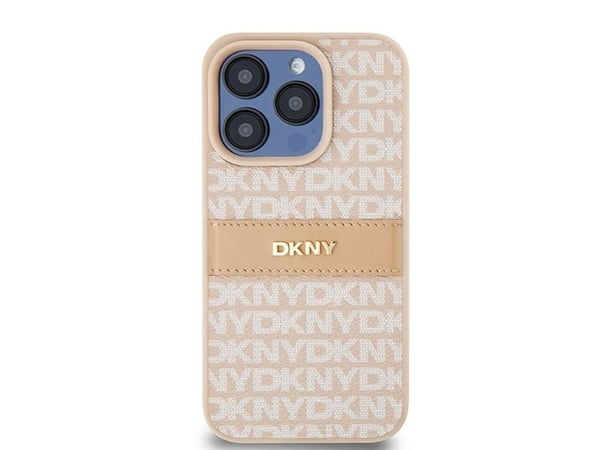 DKNY DKHCP15LPRTHSLP hardcase i lær mono stripe & metall-logo til iPhone 15 Pro 6,1" rosa