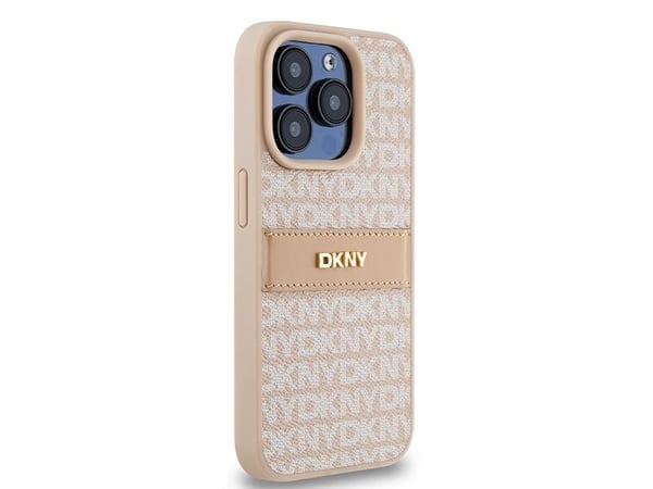DKNY DKHCP15LPRTHSLP hardcase i lær mono stripe & metall-logo til iPhone 15 Pro 6,1" rosa