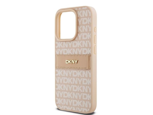 DKNY DKHCP15LPRTHSLP hardcase i lær mono stripe & metall-logo til iPhone 15 Pro 6,1" rosa