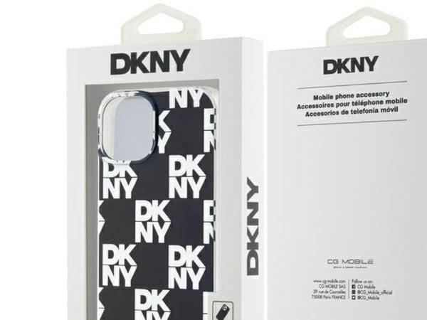 DKNY IML rutig mono-mönsterskal för iPhone 15 Plus / 14 Plus - svart