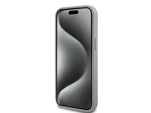 DKNY DKHCP15SPRTHSLE iPhone 15/14/13 6,1 beige hårdskal i läder mono stripe & metallogotyp