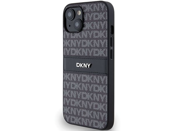 DKNY DKHCP15SPRTHSLK iPhone 15/14/13 6,1" svart hardcase Leather Mono Stripe & Metal Logo