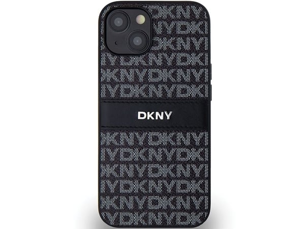 DKNY DKHCP15SPRTHSLK iPhone 15/14/13 6,1" svart hardcase Leather Mono Stripe & Metal Logo