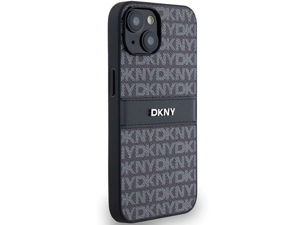 DKNY DKHCP15SPRTHSLK iPhone 15/14/13 6,1" svart hardcase Leather Mono Stripe & Metal Logo