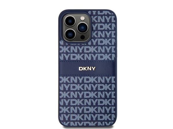 DKNY läder mono stripe & metallogga-skal till iPhone 15 Pro Max - blå