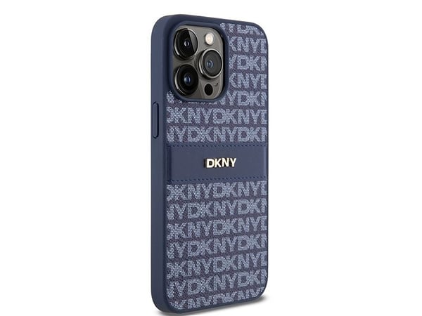 DKNY läder mono stripe & metallogga-skal till iPhone 15 Pro Max - blå
