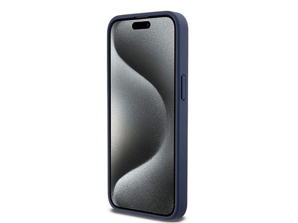 DKNY läder mono stripe & metallogga-skal till iPhone 15 Pro Max - blå