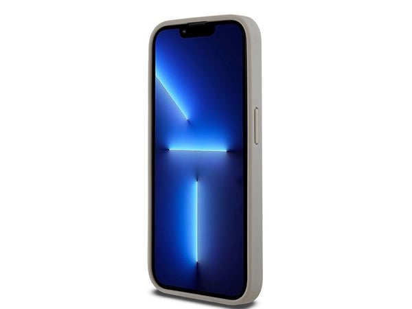 DKNY DKHCP15XPRTHSLE iPhone 15 Pro Max 6,7" beige hårdskal i läder mono stripe & metal-logga
