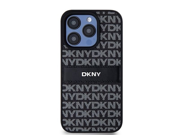 DKNY lærdeksel med mono stripe & metall-logo til iPhone 15 Pro Max - svart