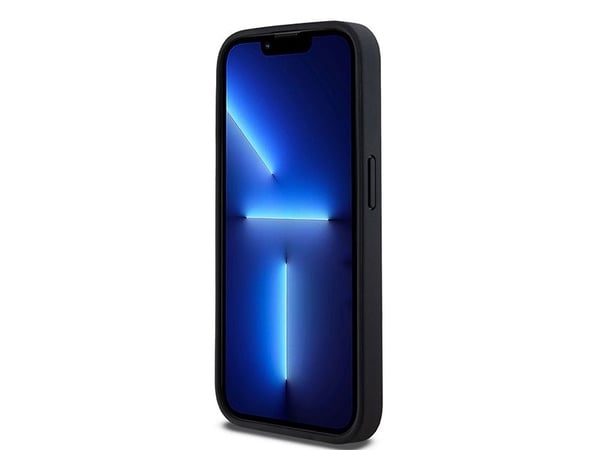 DKNY läder-skal med mono stripe & metallogotyp till iPhone 15 Pro Max - svart