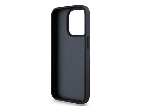 DKNY läder-skal med mono stripe & metallogotyp till iPhone 15 Pro Max - svart