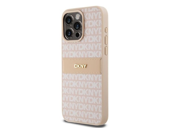 DKNY DKHCP15XPRTHSLP iPhone 15 Pro Max 6,7" rosa/rosa hardcase i skinn med monostripe og metalllogo