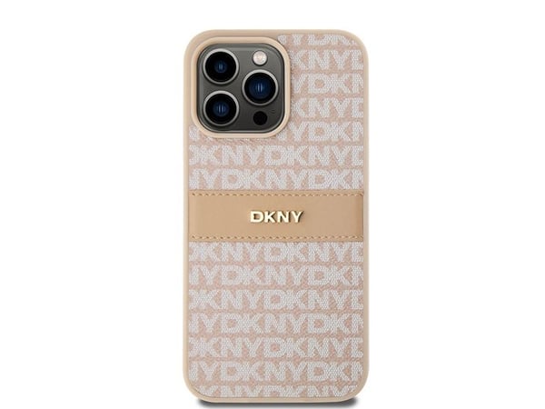 DKNY DKHCP15XPRTHSLP iPhone 15 Pro Max 6,7" rosa/rosa hardcase i skinn med monostripe og metalllogo