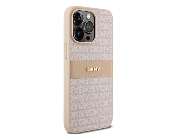 DKNY DKHCP15XPRTHSLP iPhone 15 Pro Max 6,7" rosa/rosa hardcase i skinn med monostripe og metalllogo