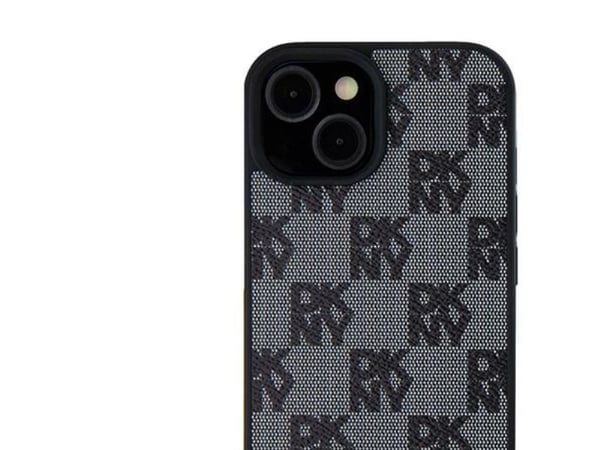 DKNY DKHCS24LPCPTSSK S24 Ultra S928 svart hardcase i lær med rutemønstret monomønster og trykte striper