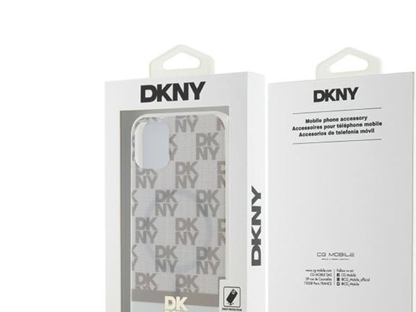DKNY DKHMN61HCPTSE iPhone 11 / Xr 6,1" beige/beige hårdfodral IML rutigt monomönster &amp; tryckta ränder MagSafe