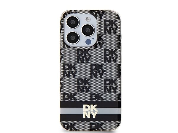 DKNY DKHMP14LHCPTSK iPhone 14 Pro 6,1" svart hardcase IML rutigt mono-mönster & tryckta ränder MagSafe