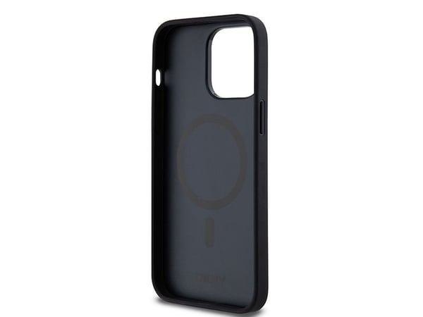 DKNY DKHMP14LPSHRPSK iPhone 14 Pro 6,1" sort hårdfodral Lædermønster Metall-logo MagSafe