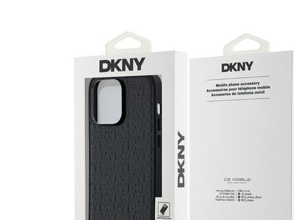 DKNY DKHMP14LPSHRPSK iPhone 14 Pro 6,1" sort hårdfodral Lædermønster Metall-logo MagSafe