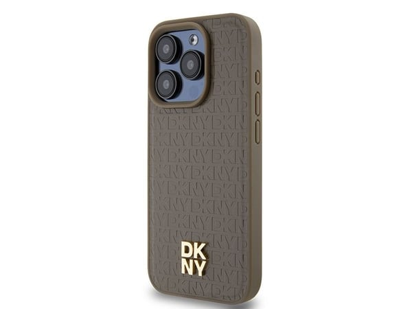 DKNY DKNY DKHMP14LPSHRPSW iPhone 14 Pro 6.1" brazowy/brown hardcase Leather Pattern Metal Logo MagSafe